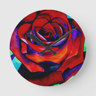 Horloge Ronde Red passion rose original watercolor art
