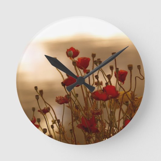 Horloge Ronde Red Poppies & Sunlight Flowers Flora Photo Clock (Recto)