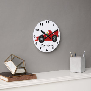 Horloge Ronde Red Racing Car Ajouter Un Nom