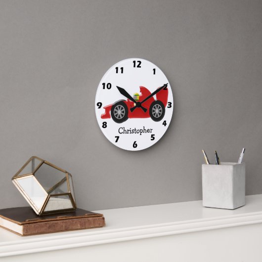 Horloge Ronde Red Racing Car Ajouter Un Nom (Bureau)