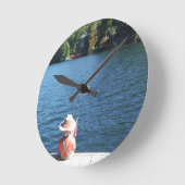 Horloge Ronde Red, White, Blue : Boy Sitting on Dock with Flag (Angle)