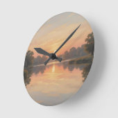 Horloge Ronde Reflet du lac à l'heure dorée Impressionniste (Angle)