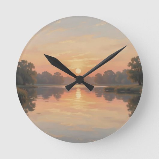 Horloge Ronde Reflet du lac à l'heure dorée Impressionniste (Recto)