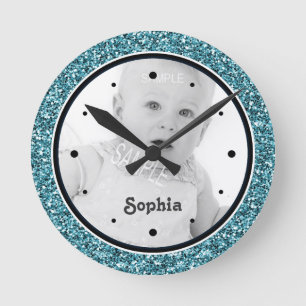 Horloge Ronde Regard bleu de parties scintillantes de photo