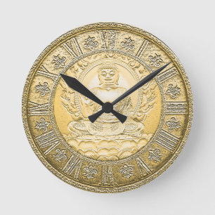 Horloge Ronde Regard vintage d'or de Bouddha