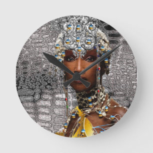 Horloge Ronde Reine tribale africaine
