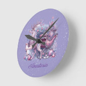 Horloge Ronde Renard de Noël violet blanc (Angle)