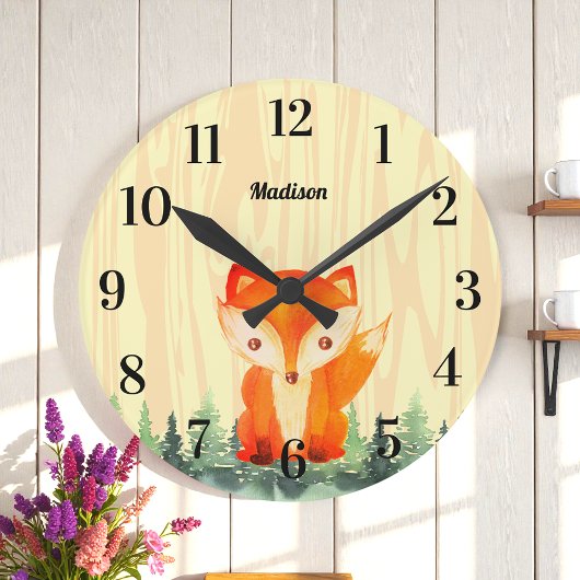 Horloge Ronde Renard des Bois Orange Jaune Forêt