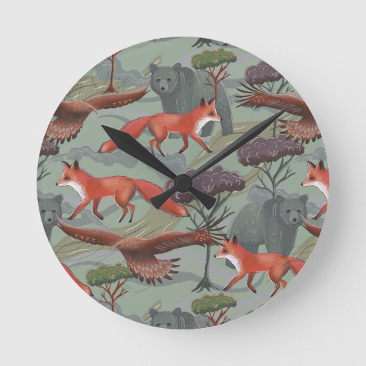 Horloge Ronde Renard et ours vert (Recto)