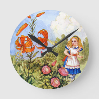 Horloge Ronde Rencontres d'Alice parlant des fleurs au pays des