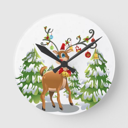 Horloge Ronde Renne mignon dans la neige (Recto)