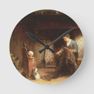 Horloge Ronde Réparant les filets (huile sur le panneau)