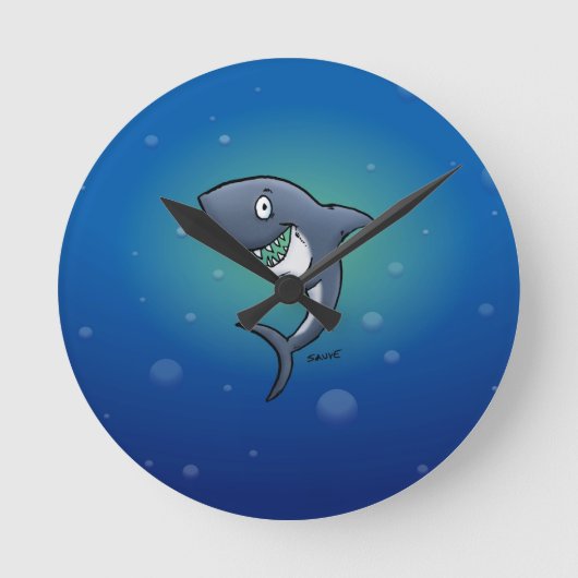 Horloge Ronde Requin drôle souriant sur fond bleu (Recto)