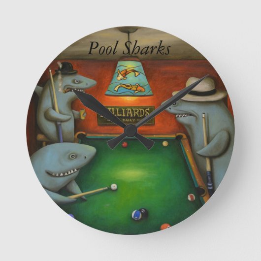 Horloge Ronde Requins de piscine avec le lettrage (Recto)