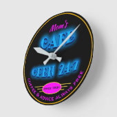 Horloge Ronde Restaurant ouvert 24h/24 Faux Retro Blue Neon - (Angle)