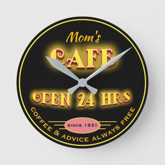 Horloge Ronde Restaurant ouvert 24h/24 Faux Retro Neon - (Recto)