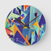 Horloge Ronde Résumé Design 290 Cubisme Bleu Orange (Recto)