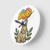 Horloge Ronde Retro 70s Spring Bunny Graphic Design (Angle)