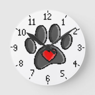 Horloge Ronde Retro 80s Vidéo Jeu 8 bits Pixel Art Chien Emprein