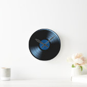 Horloge Ronde Rétro album de disque vinyle dans le bleu (Maison)