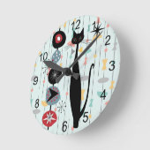 Horloge Ronde Retro Atomique Moyen Siècle Moderne MCM Cool Chat (Angle)