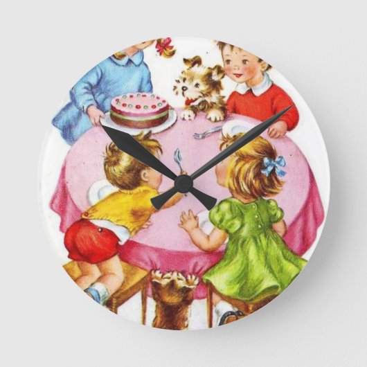 Horloge Ronde Rétro chaton vintage de chien de fête (Recto)