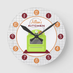 Horloge Ronde Retro Green Stove Personalized Kitchen Clock