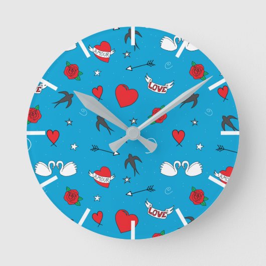 Horloge Ronde Retro Hearts and Flowers Romantique (Recto)