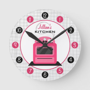Horloge Ronde Retro Hot Pink Stove Personalized Kitchen Clock