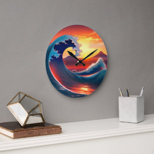Horloge Ronde Rétro La Grande Vague au large