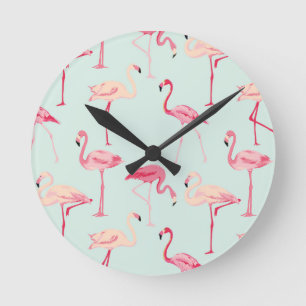 Horloge Ronde Rétro motif de Flamant rose
