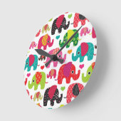 Horloge Ronde rétro papier peint de motif d'enfants d'éléphant (Angle)