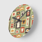 Horloge Ronde Rétro pattern with kitchen dishes for breakfast (Angle)