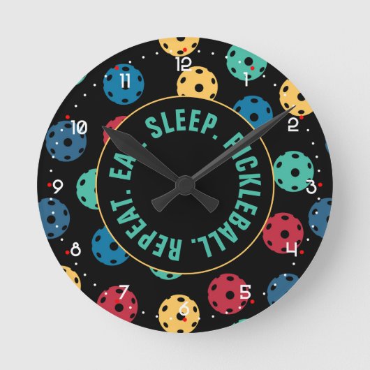 Horloge Ronde 😍 Retro Pickleballs / Black with numbers Round Cl (Recto)