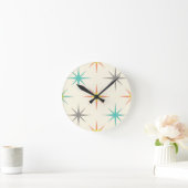 Horloge Ronde Retro Starburst Mid-Century Pattern (Maison)
