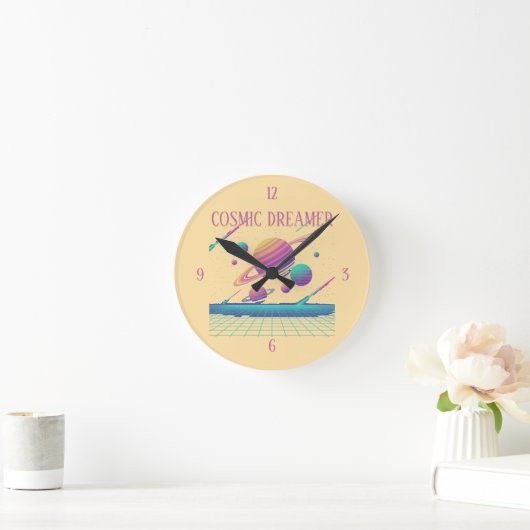 Horloge Ronde Retro Vaporwave Planets Synthwave (Maison)