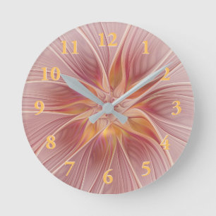 Horloge Ronde Rêve Rose Pâle Floral Art Fractal Abstrait Fleur