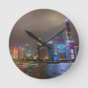 Horloge Ronde Rêves électriques - Futuriste Shanghai Skyline, A 