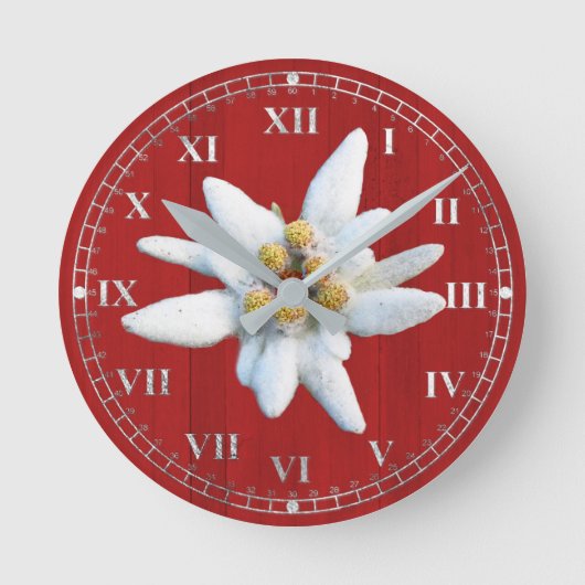 Horloge Ronde Revêtement en bois rouge avec fleur d'Edelweiss bl (Recto)