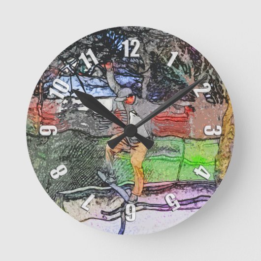 Horloge Ronde Riding the Rails - Cartoon Skateboarder Design (Recto)