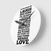 Horloge Ronde Rire, Amour, Noir et Blanc (Angle)