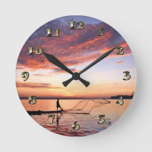 Horloge Ronde River Boat Fisherman Scene