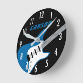 Horloge Ronde Rockstar Blue et Black Guitare Monogramme Nom Enfa (Angle)