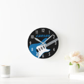 Horloge Ronde Rockstar Blue et Black Guitare Monogramme Nom Enfa (Maison)