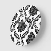 Horloge Ronde Rococo Damask Off-Set Pattern Black on White (Angle)