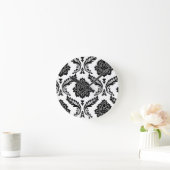 Horloge Ronde Rococo Damask Off-Set Pattern Black on White (Maison)