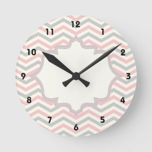 Horloge Ronde Rodern, grey, ivory chevron pattern custom