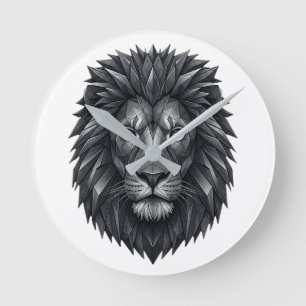 Horloge Ronde Roi Lion Géométrique - Art en ligne de Mandala Mét