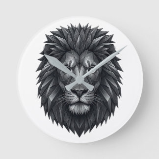 Horloge Ronde Roi Lion Géométrique - Art en ligne de Mandala Mét