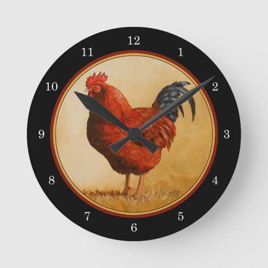 Horloge Ronde Rooster chicken de Rhode Island (Recto)